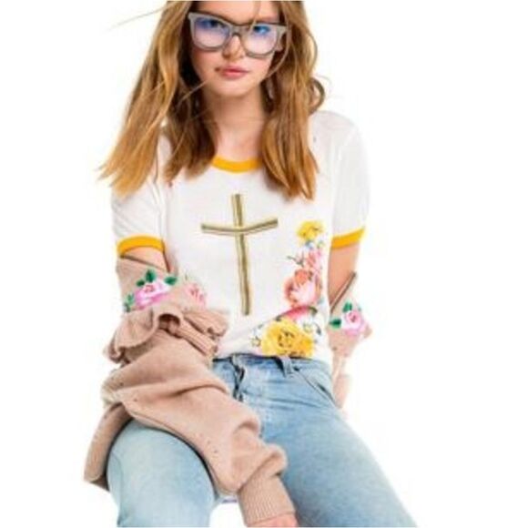 Wildfox M Confessional Johnny Ringer Tee Shirt Floral Roses Graphic Destroyed - Picture 9 of 11